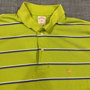 Brooks Brothers Polo Shirt Green Blue Stripe Mens Large Short Sleeve Casual Golf